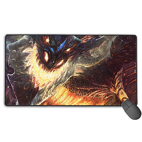 Alfombrilla de ratón profesional para juegos Cataclysm Dragon Face Fire World of Warcraft con bordes cosidos y base de goma antideslizante de 40 cm x 75 cm.
