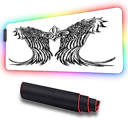 Alfombrilla de ratón RGB grande para juegos, diseño de alas tribales Magic Spell Mid RGB extendida ideal para movimientos más rápidos del ratón - Base de goma antideslizante 800x300x30mm