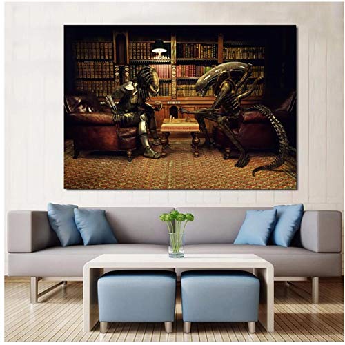 Aliens VS Predator jugando al ajedrez arte de la pared lienzo pintura imágenes impresas para la decoración del dormitorio de la sala de estar-60x80cm sin marco