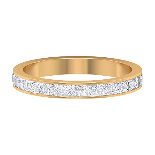 Anillo de boda único, conjunto de canales de eternidad, anillo de diamante de corte princesa HI-SI de 1 ct, anillo de aniversario antiguo, anillo de promesa para niñas, 14K Oro amarillo, Size:EU 61
