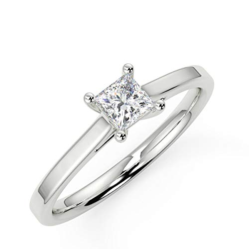 Anillo de corte princesa - estilo solitario de compromiso con diamante natural de corte cuadrado en oro blanco_M Anillo de corte princesa - estilo solitario de compromiso con diamante natural de corte cuadrado en oro blanco_M
