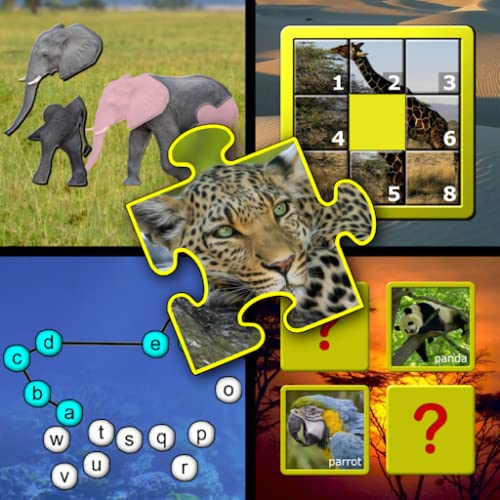 Animales juegos de habilidad puzzle y memoria de niños - enseña a los niños las letras de los alfabeto contando y jigsaw formas convenientes para Kinder preescolar y