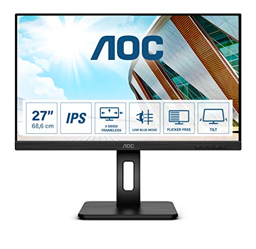 AOC Monitor Q27P2Q de 68 cm (27 Pulgadas) (HDMI, DisplayPort, hub USB, Tiempo de Respuesta de 4 ms, 2560 x 1440, 75 Hz, Pivo), Color Negro