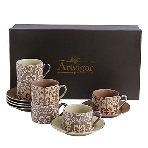 Artvigor 6 Juegos de Tazas de Café/Té de Porcelana con Apliques Tazas de Cerámica, 220 ml, Juegos de Vajillas de Leche para Hogar, Oficina, Cafetería, Restaurante, Regalo para Cumpleaños, Festival Artvigor 6 Juegos de Tazas de Café/Té de Porcelana con Apliques Tazas de Cerámica, 220 ml, Juegos de Vajillas de Leche para Hogar, Oficina, Cafetería, Restaurante, Regalo para Cumpleaños, Festival