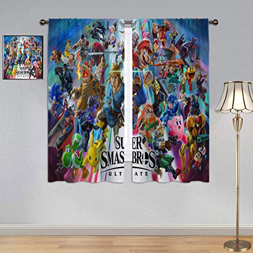 ARYAGO Cortinas decorativas de Mario cortinas, cortina de ventana Super Smash Bros para dormitorio infantil de 137 x 107 cm