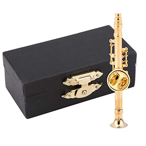 Atyhao Broche de clarinete, chapado en oro, broche de clarinete en miniatura, instrumento musical de moda, broche de solapa con caja de regalo