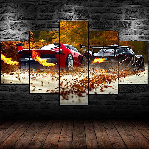 axqisqx 5 Piezas Canvas Impreso Wall Art Living Room Modular HD Poster Cuadros para El Hogar Decorativasmclaren P1 Vs Ferrari Fxx K Carrera De Autos 100x55cm-Marco