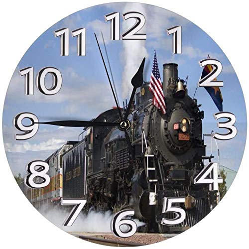 AZHOULIULIU Co.,ltd Antiguo Tren de Vapor con Bandera de EE. UU, Reloj Colgante, decoración del hogar, Reloj de Pared para baño, Dormitorio, Sala de Estar