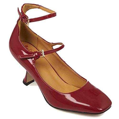 Banned Retro Zapatos de tacón de charol - Margarita Borgoña, color Rojo, talla 41 EU