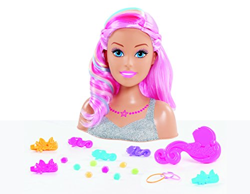 Barbie, Cabeza de peluquería Dreamtopia, Cabello Arco Iris, 22 Accesorios de peluquería incluidos, Juguete para niños a Partir de 3 años, BAR18
