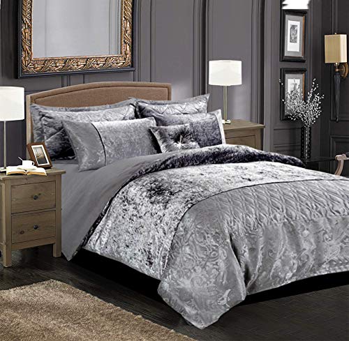 B&B - Juego de funda de edredón para cama de matrimonio (3 fundas de edredón y 2 fundas de almohada), color gris plateado