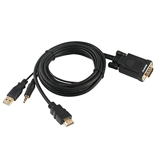 BENFEI Cable HDMI a VGA con audio, Chapado en Oro, Macho a Macho para Ordenador, portátil, PC, Monitor, proyector, HDTV, Chromebook, Raspberry Pi, Roku, Xbox y más, Color Negro 1,8 m