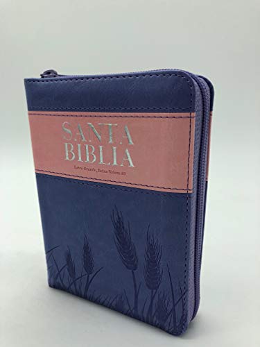 Biblia Reina Valera 1960 tamaño bolsillo cierre/índice piel italiana lila/rosa con espigas