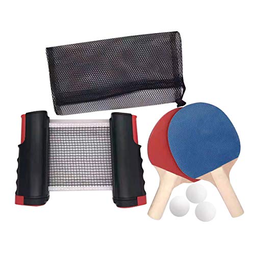 BnaFortna Red De Tenis De Mesa Portátil,Set de Ping Pong,Juego de Red de Tenis de Mesa,Conjunto de Pingpong Set Portátil, 2 Raquetas de Tenis de Mesa, 3 Pelotas de Ping Pong,Retráctil Mesa Ping Pong
