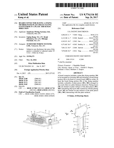 Board connector having a fixing member with plate pieces facing each other in a plate thickness direction: United States Patent 9774116 (English Edition)
