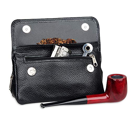 Bolsa de tabaco de cuero genuino para fumar pipa de viaje, funda de conservación de frescura con 2 soportes para tubos.