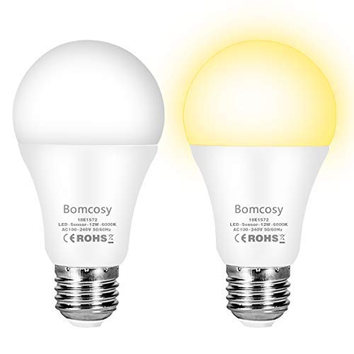 Bombilla con Sensor Crepuscular, Bomcosy Bombillas E27 LED Sensor, 12W Equivalente a 100W, Blanco frío 6000K, Amanecer hasta el Atardecer Encendido/Apagado Automático, Para Camino, Jardín 2 piezas Bombilla con Sensor Crepuscular, Bomcosy Bombillas E27 LED Sensor, 12W Equivalente a 100W, Blanco frío 6000K, Amanecer hasta el Atardecer Encendido/Apagado Automático, Para Camino, Jardín 2 piezas
