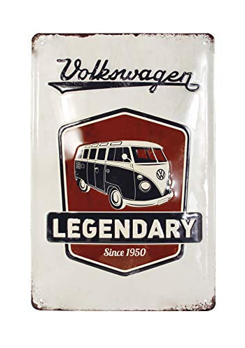 Brisa VW Collection - Volkswagen Furgoneta Hippie Bus T1 Van Placa Metálica, Cartel de Metal para Pared, Chapa Decorativa Vintage, Póster para Hogar/Taller/Regalo/Souvenir (Legendary/Gris)