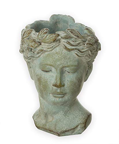 Busto de aspecto antiguo, aprox. 22 x 16 cm, macetero – gris mate – para plantas y flores – Decoración antigua – Cerámica robusta – Maceta decorativa vintage