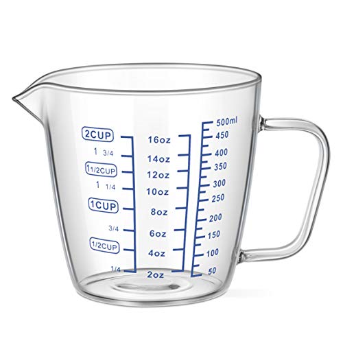 Cabilock 1 unidad de 500 ml Heat-Resistant Measuring Cup Microwave Measuring Cup Transparent Glass Scale Cup Milk Cup for Kitchen Bar Restaurant