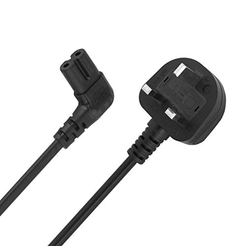 Cable de alimentación UK 3 pines enchufe a ángulo recto 90 grados IEC C7 figura 8 cable para Samsung Philips Toshiba LG Sony Sharp Panasonic LED Flat TV PS3 PS4 impresora Sky Box + HD Box (3 m)