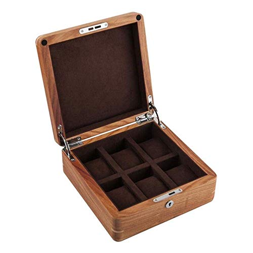 Caja de Almacenamiento de Reloj Caja de almacenamiento de reloj, caja de madera de madera tradicional de trabajo de 6 ranuras del palo de rosa del colector y Embalaje sujetador rápido Cierre regalo, r