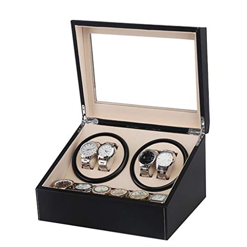 Caja Giratoria Relojes Watch Winder Reloj automático de Winder Box de lujo for 4 relojes de pulsera + 6 estuche de almacenamiento, regalo de lujo, reloj Winder 4 + 6 relojes de cuero Caja de exhibició