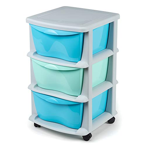 Cajoneras contenedores de plástico con Ruedas para Uso rudo Contenedores para almacenaje de Color Negro con 3 cajones azul y verde