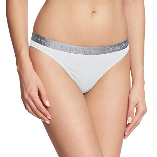 Calvin Klein Radiant Cotton-Thong Tanga, Blanco (White 100), Small para Mujer