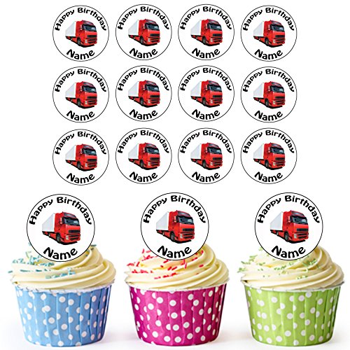 Camión 24 personalizado comestible cupcake toppers/adornos de tarta de cumpleaños – fácil troquelada círculos