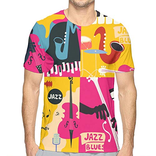 Camiseta de algodón de Concierto de Jazz Colorido de Manga Corta para Hombre XXL