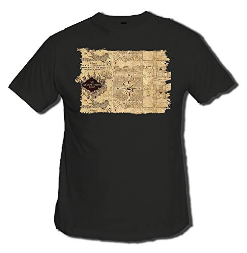 Camiseta Negra Mapa Medieval MAGICO Mago Gafas Moda Verano Tshirt