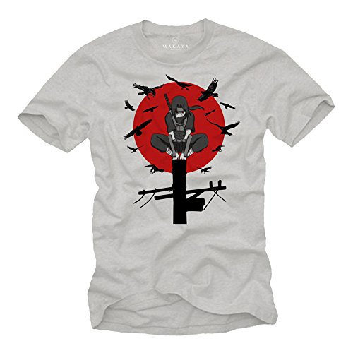 Camiseta Superheroe Hombre - Manga Corta - Itachi - Regalos Frikis Naruto Gris XL