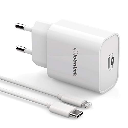 Cargador iPhone Carga Rapida GlobaLink, Cargador Rapido iPhone USB C+MFi Cable USB C a Lightning 2M, Power Delivery 3.0 para iPhone 12/12 Pro MAX/SE 2020/11 Pro Max/11 Pro/11/XS/XR/X/8, iPad