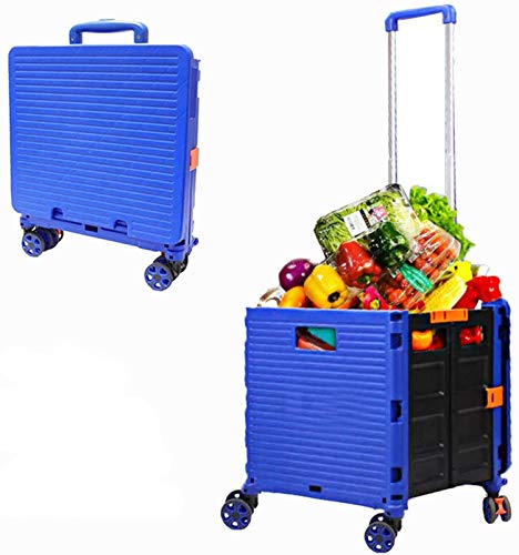 Carro utilitario Plegable Carro de Mano con Caja rodante portátil Plegable con Tapa Resistente al Desgaste Silencioso 360 ° Rueda giratoria para Equipaje de Compras de Viaje, Azul Carro utilitario Plegable Carro de Mano con Caja rodante portátil Plegable con Tapa Resistente al Desgaste Silencioso 360 ° Rueda giratoria para Equipaje de Compras de Viaje, Azul