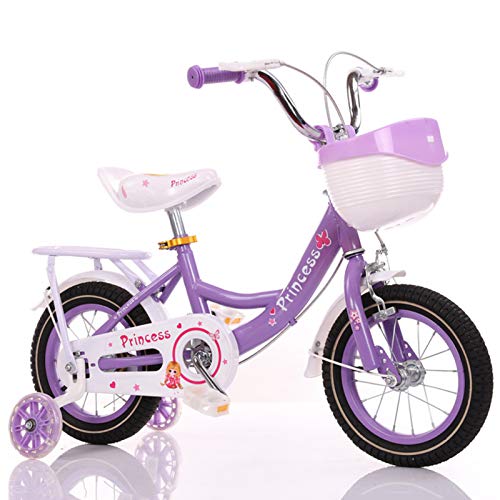 CBRCYGG Bicicleta para niños con Ruedas de Entrenamiento, Sistema de Doble Freno Bicicleta para niños, Bicicletas de Pedales, Bicicletas para niños con 80% ensambladas, Rosa, Morado