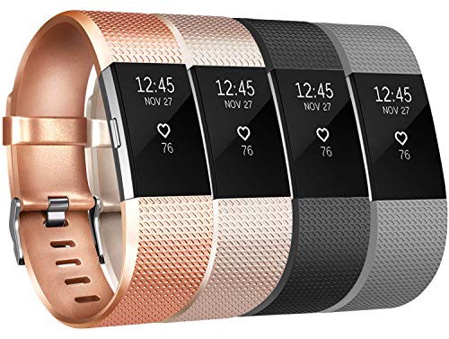 Charge 2 Correas Tobfit Charge 2 Correa de Muñeca Ajustable de Repuesto Accesorio Deporte Pulsera para Charge 2 (4-Pack Champagne Gold+Rose Gold+Black+Grey, Small) Product Name