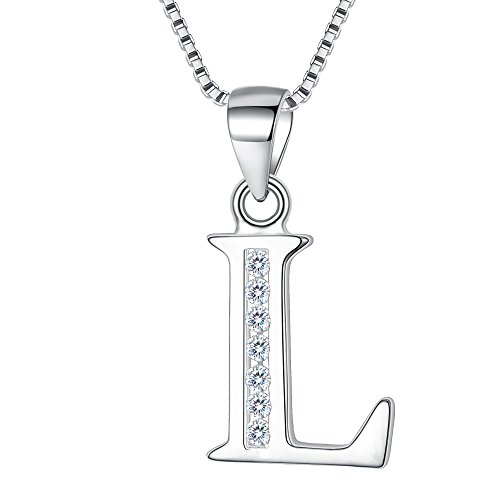 Clearine Collar de Mujer Plata 925 con Colgante Letras 26 Zirconia Cúbica Alfabeto Personalizado"L"