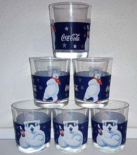 /Coca-Cola Copas de cristal coleccionables, diseño de osos polares, retro, vintage, 6 x 0,2 litros