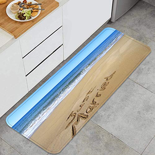 Cocina Antideslizante Alfombras de pie recién Casado Escrito en Arena Dorada Decoración de Piso Confortables para el hogar, Fregadero, lavandería-120cm x 45cm Cocina Antideslizante Alfombras de pie recién Casado Escrito en Arena Dorada Decoración de Piso Confortables para el hogar, Fregadero, lavandería-120cm x 45cm