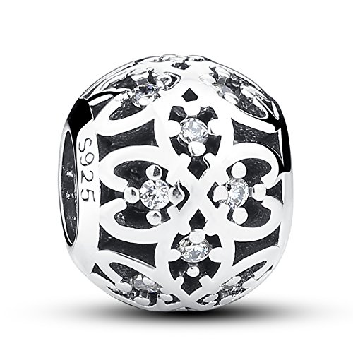Colgante calado de flores de trébol de la suerte de plata fina 925 se ajusta , compatible con pulseras europeas