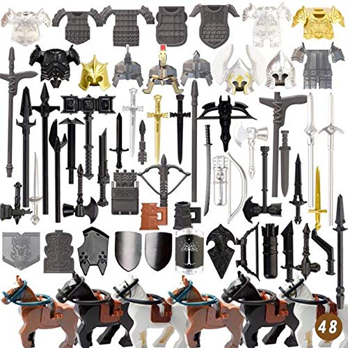 ColiCor 72pcs Conjunto de Armas Arma Medieval Personalizada para Caballeros y Soldados Medievales de la policía Minifiguras del Equipo SWAT, Compatible con Lego