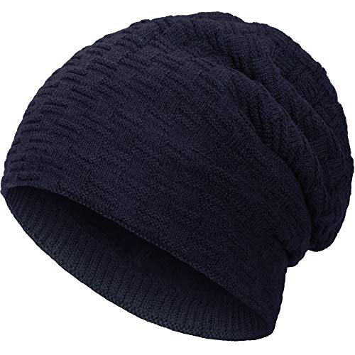 Compagno Beanie Gorro de invierno de punto cesta con suave interior de forro polar, Color:Azul marino Compagno Beanie Gorro de invierno de punto cesta con suave interior de forro polar, Color:Azul marino