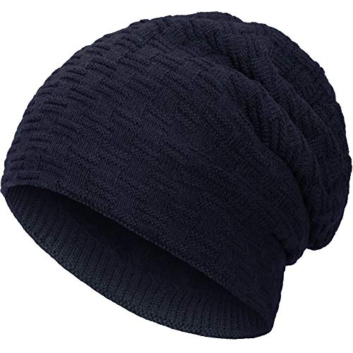 Compagno Beanie Gorro de invierno de punto cesta con suave interior de forro polar, Color:Azul marino