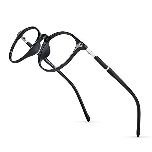 Cyxus TR90 ligero flexible gafas filtro de luz azul Marco redondo negro[mejor dormir] anti fatiga de ojos (lentes transparentes)