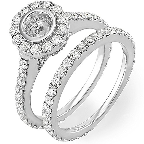 Dazzlingrock Collection - Juego de anillos de boda (2,00 quilates, 14 quilates, con diamantes redondos, aspecto brillante, semi montaje, sin piedra central), oro blanco