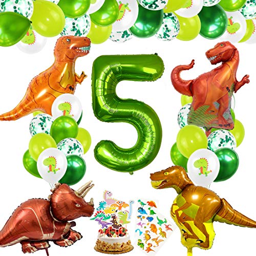 Decoracion Cumpleaños Dinosaurios, Globos de Cumpleaños Dinosaurios, Globo Numero 5 Verde, Globos Dinosaurios, Globos de Cumpleaños 5 Años, Globos Grandes Gigantes Helio