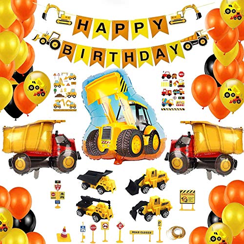 Decoraciones de cumpleaños para niños Globo de construcción de vehículos Pancarta de feliz cumpleaños Globos de látex para niños Suministros de fiesta de cumpleaños Baby Shower Conjunto