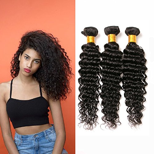 Deep Wave Brazilian Hair Bundles 3 Pieces Grade 7a Unprocessed Virgin Remy 100 Human Hair Weave Weft on Sale Tangle Free 300g (12 14 16 Inches)