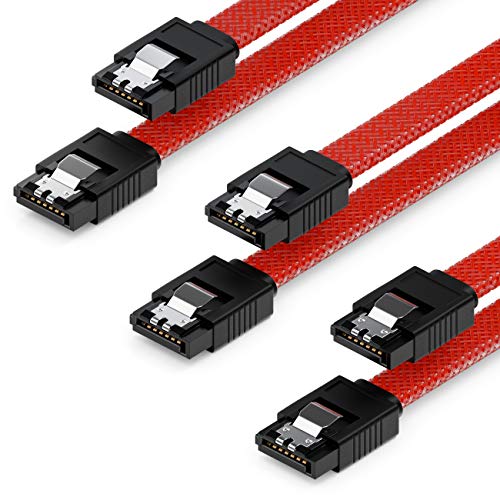 deleyCON 3X 50cm SATA 3 Nylon Cable Set Cable de Datos Cable de Conexión 6 Gbit/s Placa Base HDD SSD Disco Duro 2 Conector S-ATA Recto Rojo